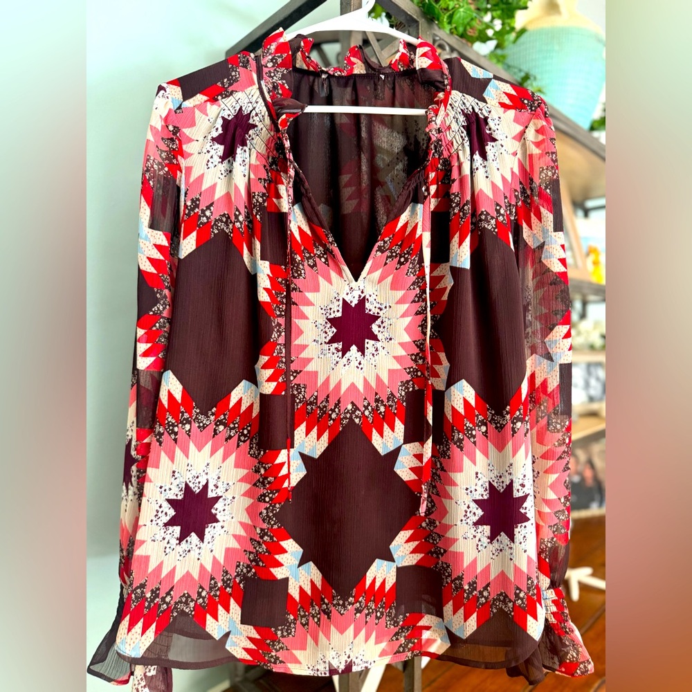 LOFT Women’s Boho Blouse Top Shirt Long Sleeve Size Large